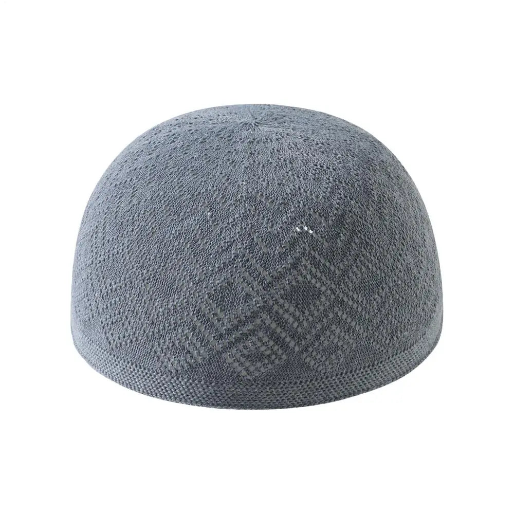 Kufi Hat Elastic Breathable Stretchable Soft Embroidery Cap Crochet Zpaxo Gray