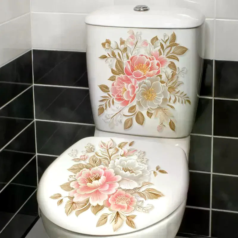 Bathroom Decoration Stickers Flower Pattern Toilet Stickers Decor Self-adhesive Wallpaper Removable PVC Waterproof Sticker Zpaxo
