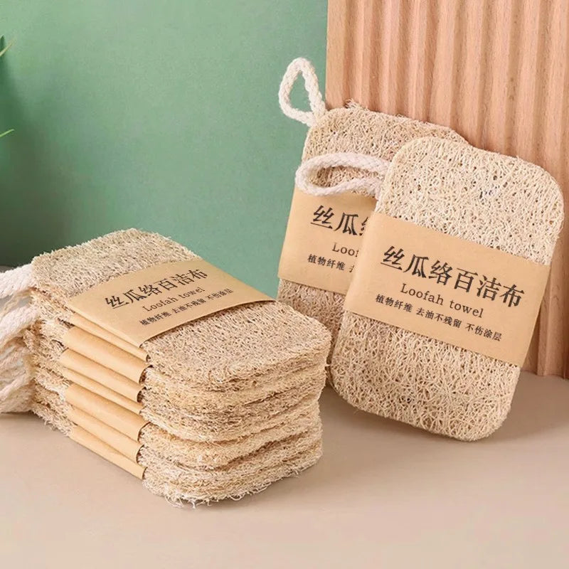 Double Layer Natural Loofah Sponge Dish Scrubber Vegetable Fiber Reusable Eco Friendly Oil Stain Remover With Hanging Rope Zpaxo