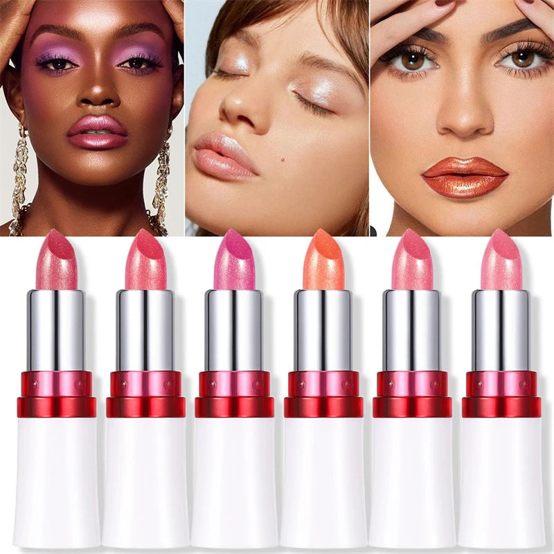 12 Colors Bold & Intense Glitter Shiny Metallic Lipstick Pearlescent Shimmer Lip Tint Long Lasting Easy Color Diamond Lipstick Zpaxo