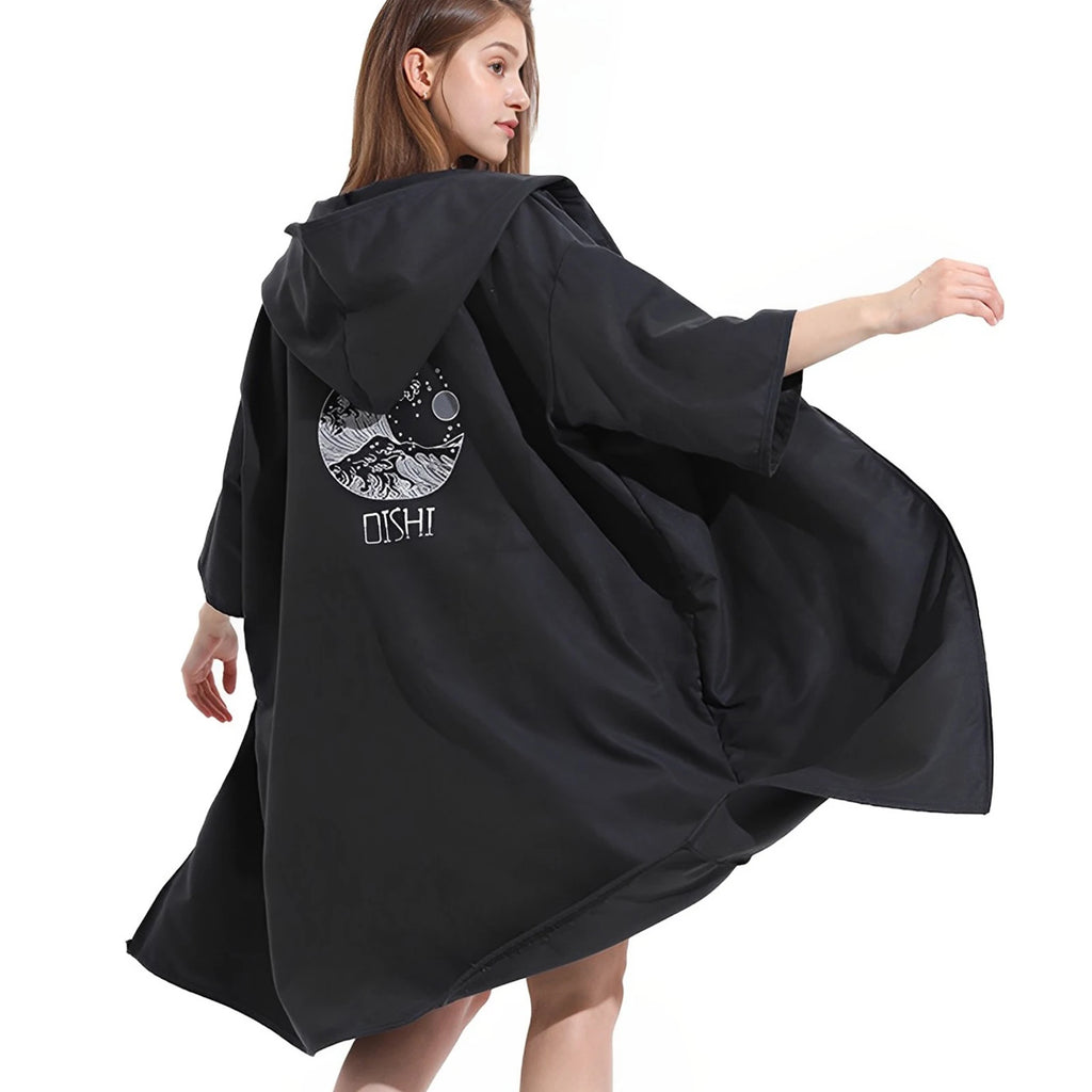 Microfiber Towel Robe Hood Poncho Quick Changing Zipper Short
