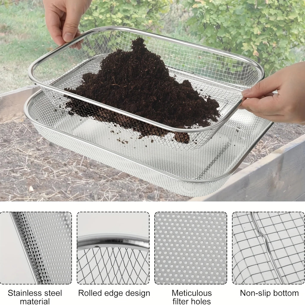 Stainless Steel Soil Sieve Mesh Gardening Rock Filtering Composting