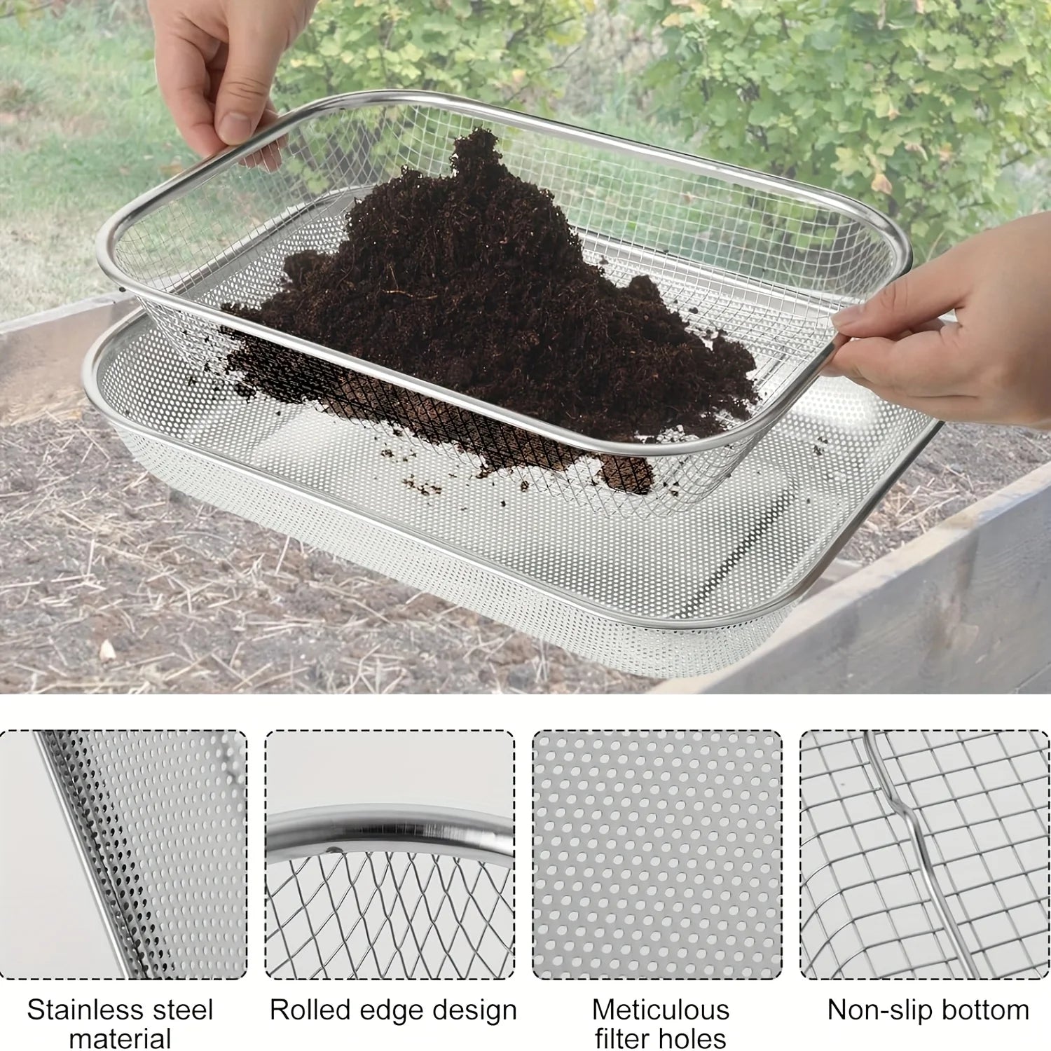 Stainless Steel Soil Sieve Mesh Gardening Rock Filtering Composting