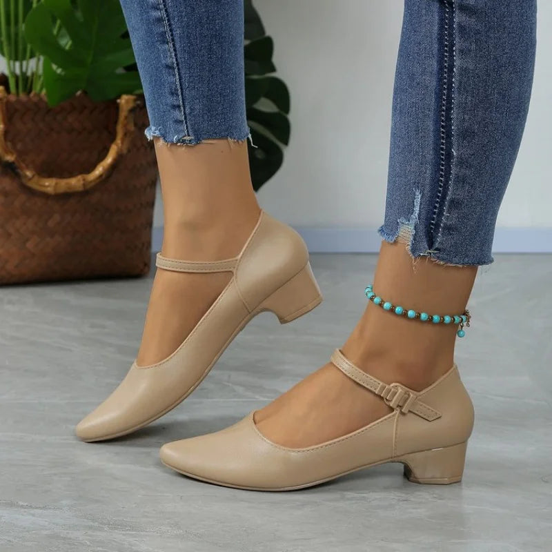 Round Head Shallow Square Heel Shoes Women's Elegant Fashion Heels