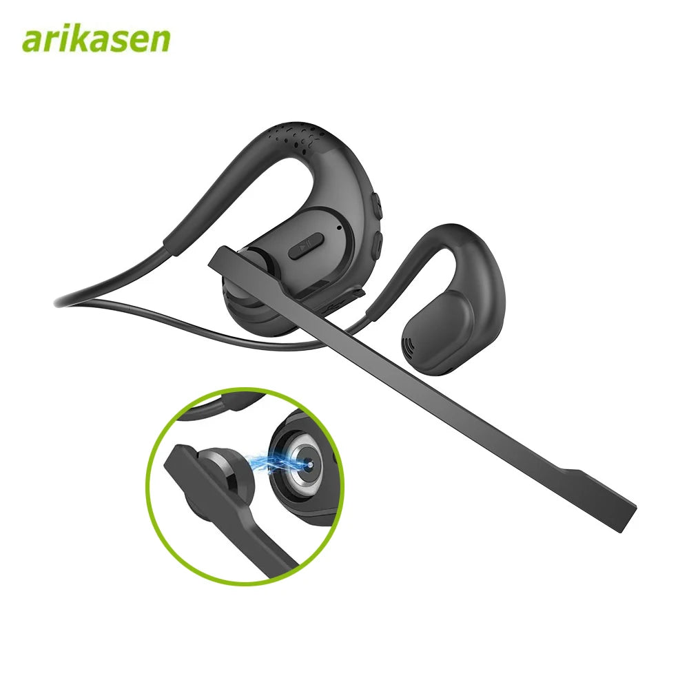 Open Ear Headphones Mic Bluetooth Headset AI Noise Cancellation