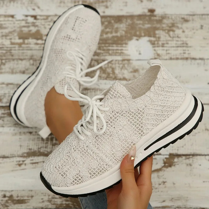 2026 Women's Casual Breathable Mesh Sports Shoes Lace Up Fashion Zpaxo WHITE 43