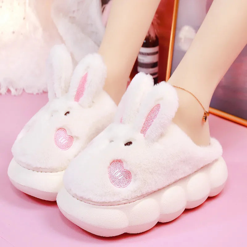 White Rabbit Hare Slippers Women's Cute Animal Platform Home Mules Zpaxo