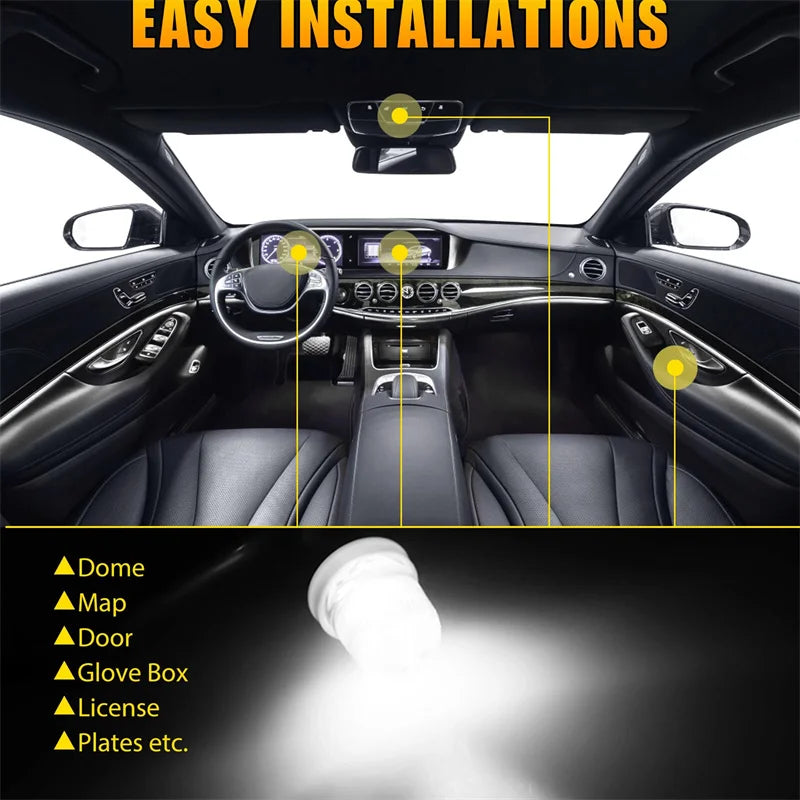 20-Pack BA9S LED Bulbs 6000K White 12V Car Interior Lights