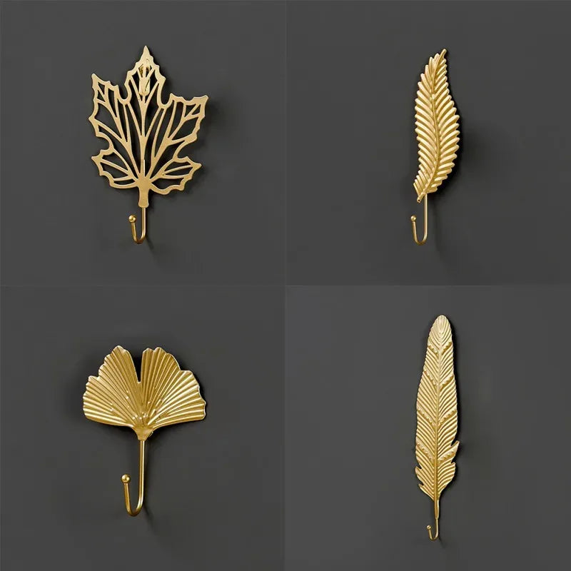 Ginkgo Leaf Wall Hook Gold Decor Self-adhesive Clothes Hanger No