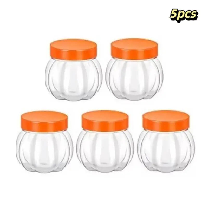 5 Clear Pumpkin Candy Jars Food Grade Plastic Storage Lids Kids Zpaxo A5
