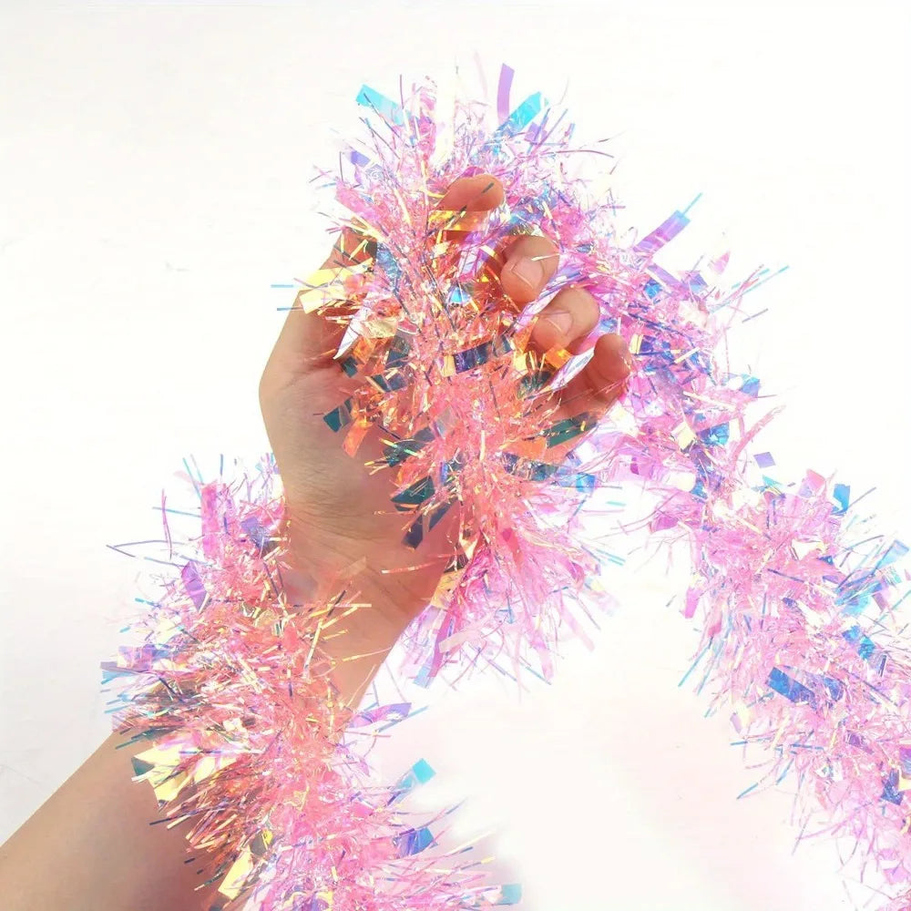 Christmas Tinsel Garland Pink Glittering Decoration Tree Party