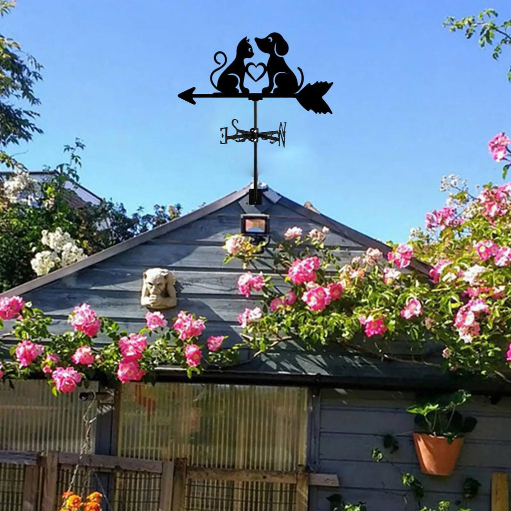 Dog & Cat Silhouette Metal Weathervane | Wind Direction Indicator Garden Weathervane Zpaxo