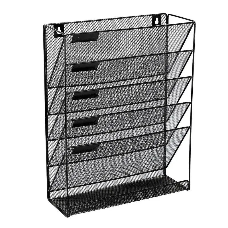 File Organizer Wall Hanging Holder Rack Mail Folder MagazineOffice Paper Document Letter Sorter Mesh Mount Vertical Iron Bin Zpaxo