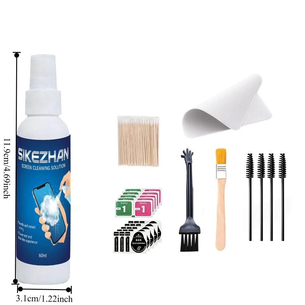 60ml Screen Cleaner Set, 6-in-1 Professional Tool, Suitable for All Screens, Quick Drying Without Marks, Safe and Efficient Zpaxo