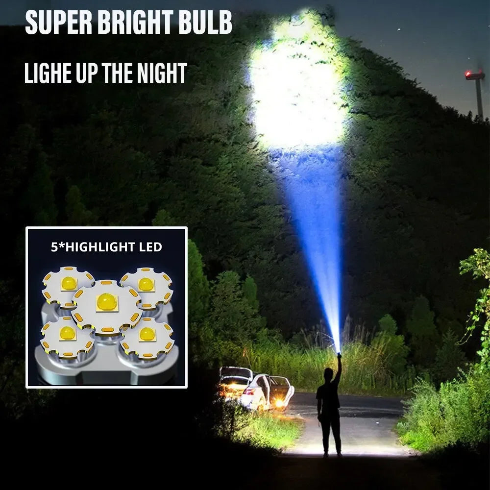 5-LED Rechargeable Camping Flashlight with COB Side Light, 3 Modes