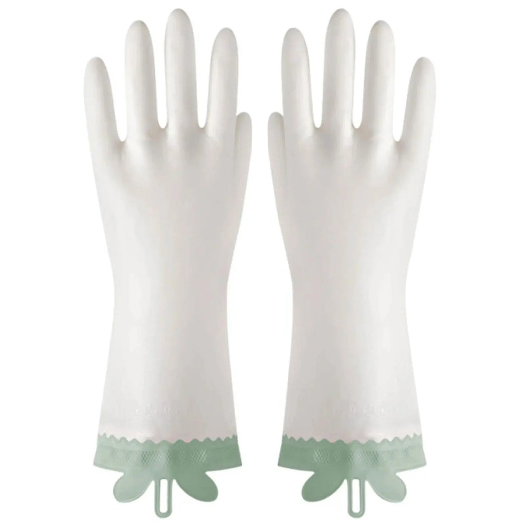 1Pair PVC Reusable Dishwashing Gloves,White Bunny Ear Lace Kitchen Gloves for Washing Dishes, 12in Long Cuff, Non-Slip Zpaxo green