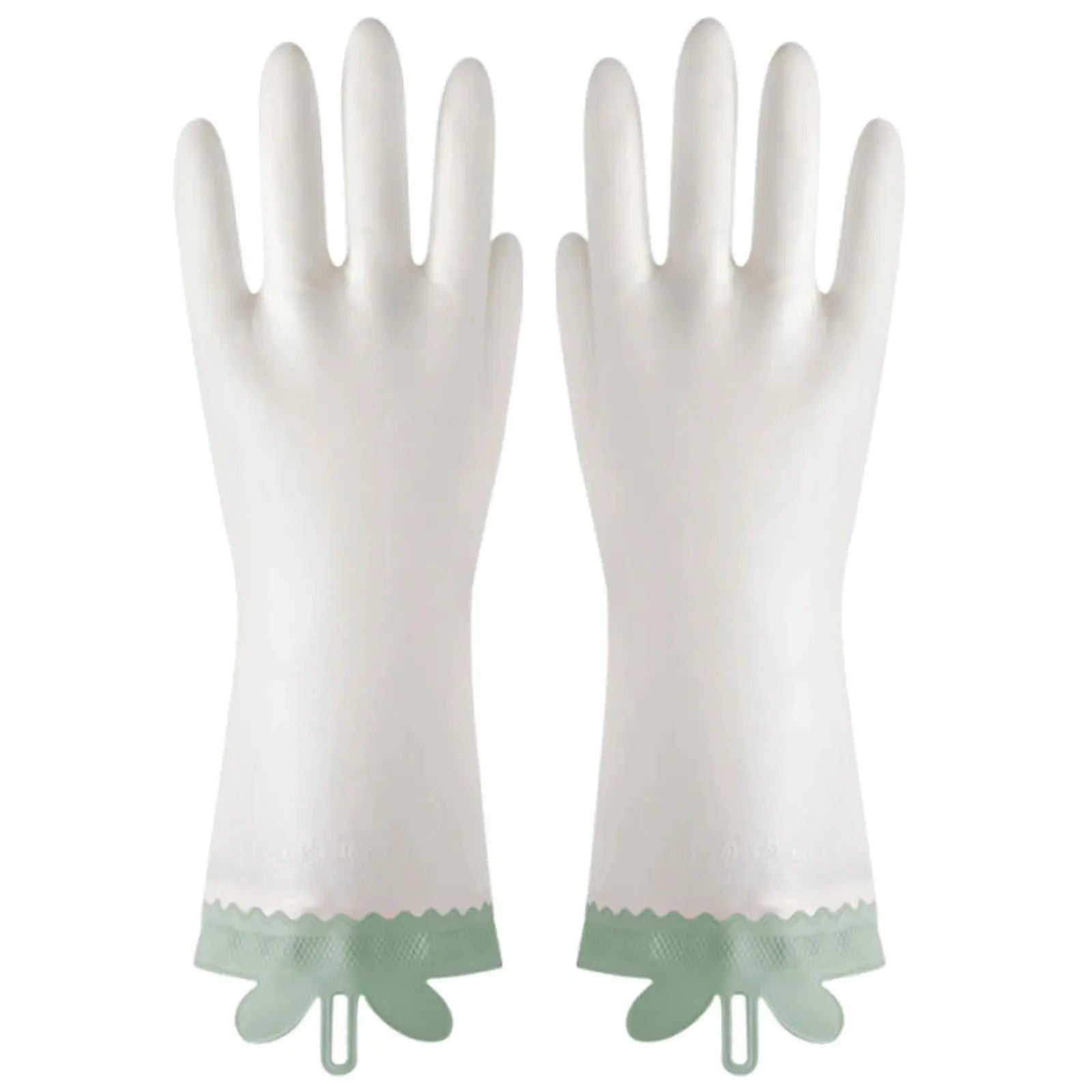 1Pair PVC Reusable Dishwashing Gloves,White Bunny Ear Lace Kitchen Gloves for Washing Dishes, 12in Long Cuff, Non-Slip Zpaxo green