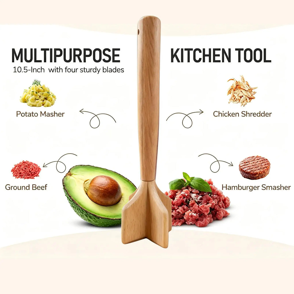 Meat Masher Portable Wooden Manual Tenderizer Smasher Ground Beef