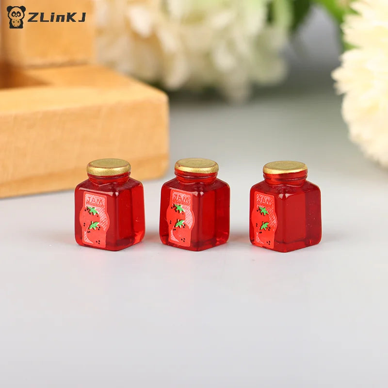 ▶5Pcs 1/12 Dollhouse Strawberry Sauce Jam Jar Dollhouse Miniature Kitchen Food Accessories Dolls House Decorations Toys Zpaxo