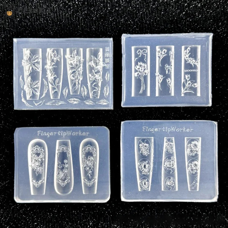 ▶1Pcs Flowers Rose Tulip Nail Silicone Relief Nail Art Mold Nail Salon Manicure Tool DIY Nail Decoration Zpaxo