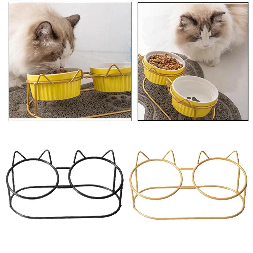 Cute Cat Bowls Raised Stand Iron No Spill Non Slip Double Elevated Zpaxo