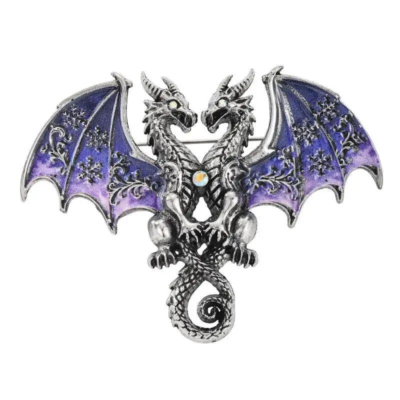 Anti-oxidation Metal Double Headed Dragon Brooch Unisex Animal Pin Zpaxo A5