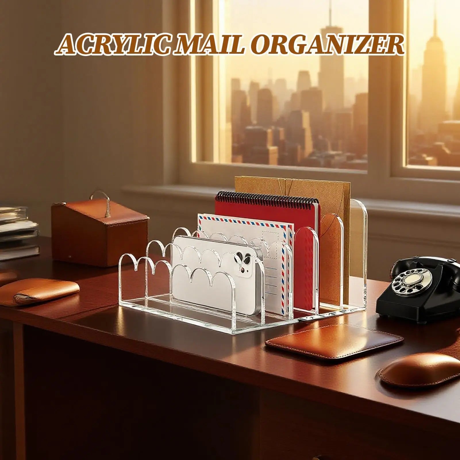 Acrylic Mail Holder 5 Compartments Clear Envelope Organizer Vertical