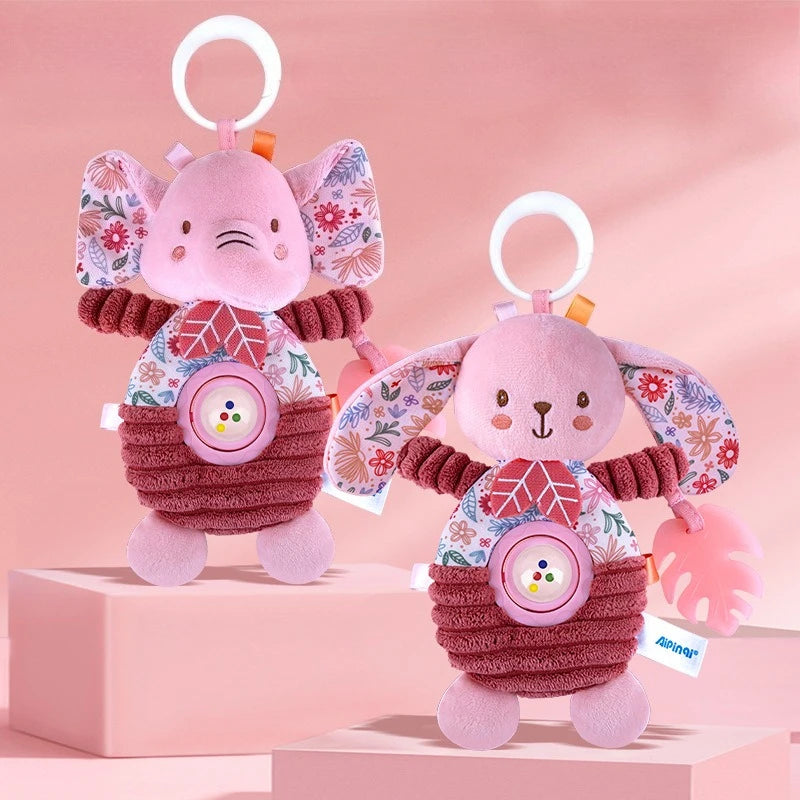 Baby Pink Crib Hanging Toy Cartoon Car Mounted Plush Auditory