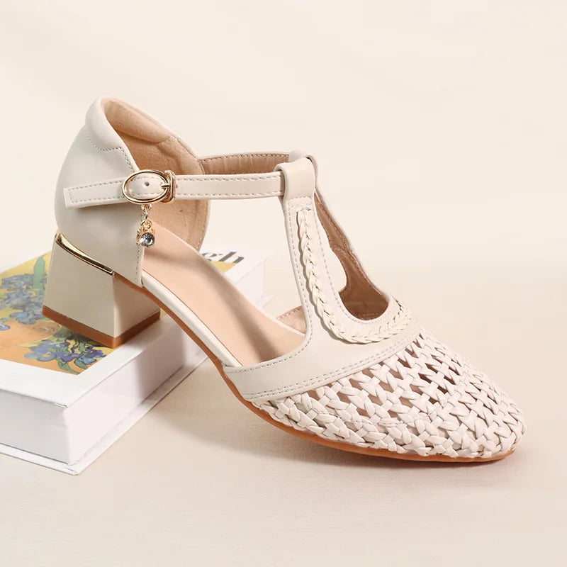 Versatile Summer Hollow Out Womens Shoes Breathable Woven Closed Toe Zpaxo