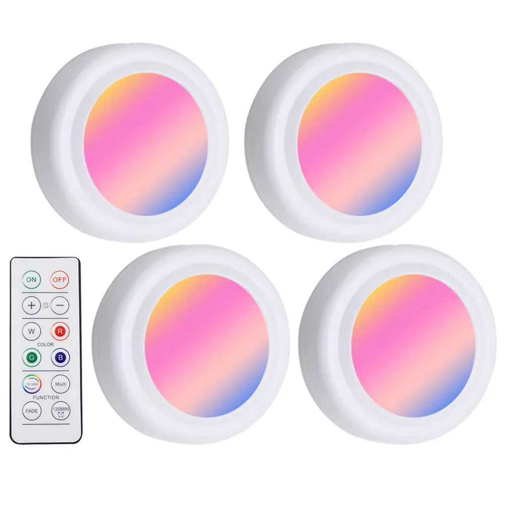4Pcs LED Puck Lights Rgb Color Changing Under Cabinet Lights Wireless Battery Operated Touch Remote Control Shelf Kitchen Closet Zpaxo Default Title