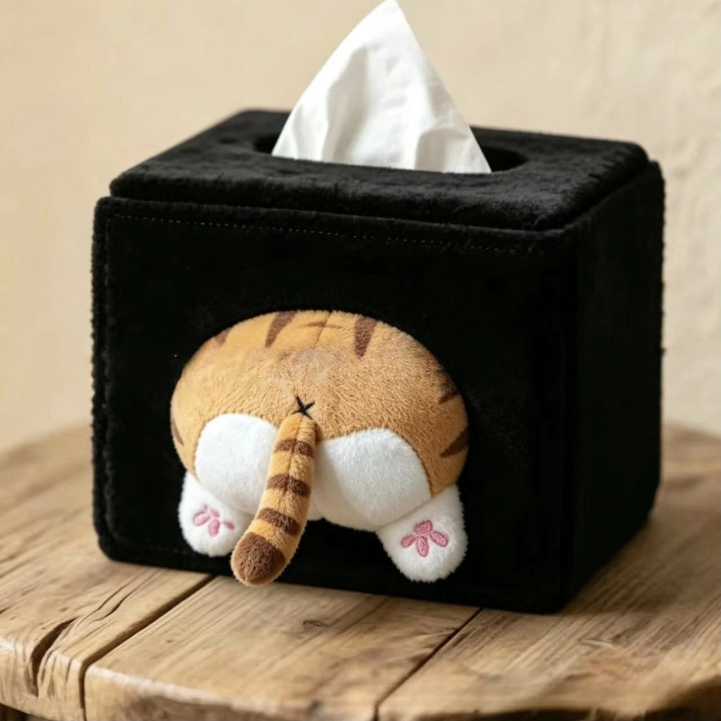 Cute and mischievous kitten tissue box napkin box creative plush niche doll box decoration and storage Zpaxo Little Tiger