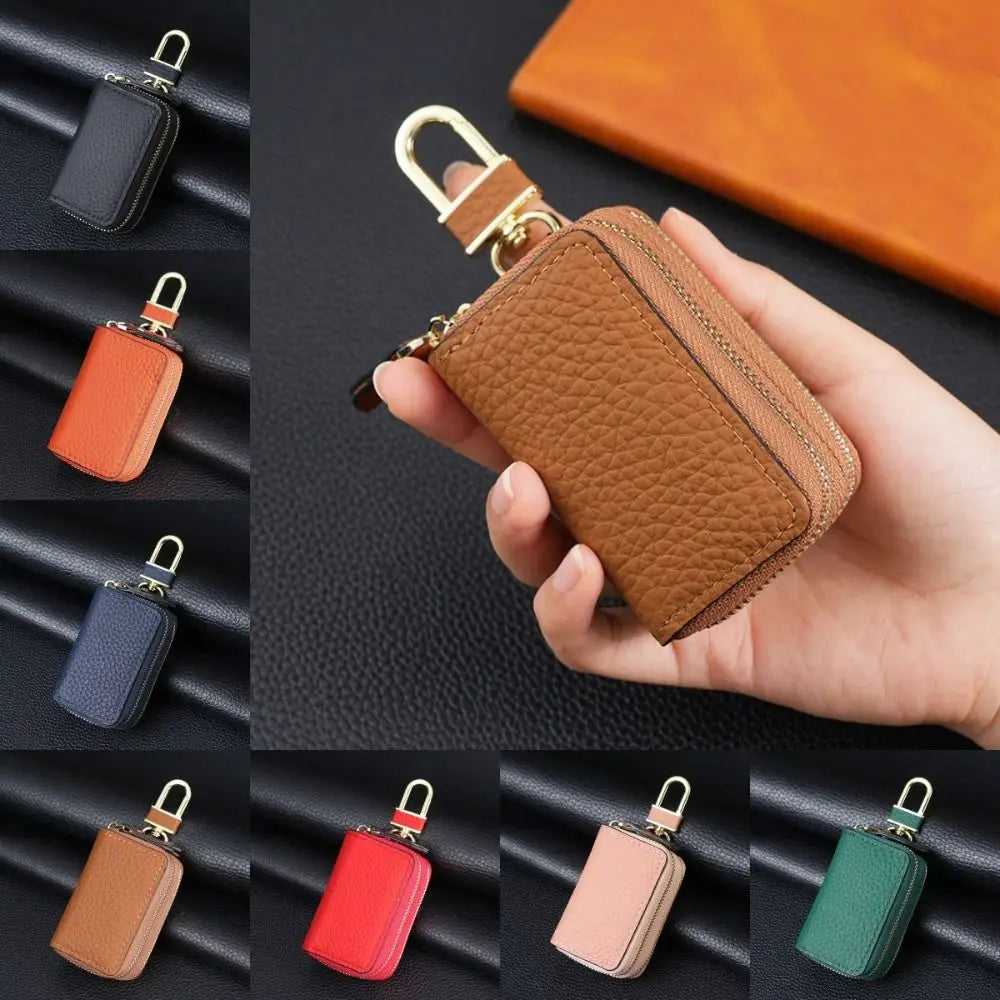 Unisex Double-layer Car Key Bag Lychee Pattern Leather Protection Zpaxo