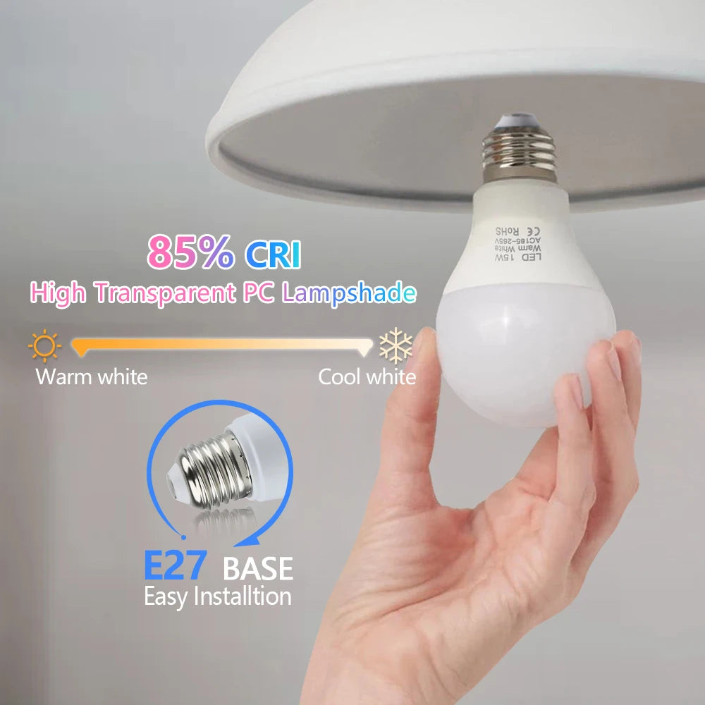 E27 LED Bulb 3W 6W 9W 12W 15W 18W High Brightness Smart IC Energy Saving Lamp 220V-240V Indoor Lighting for Home Office Garage Zpaxo