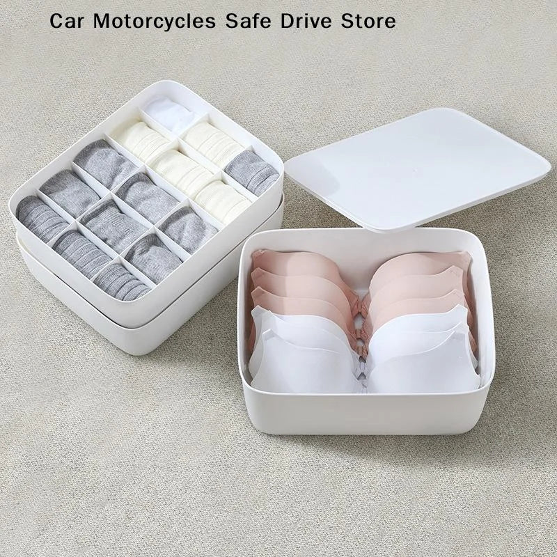 CM1 10 15 Grid Plastic Underwear Storage Box Removable Dividers Lids