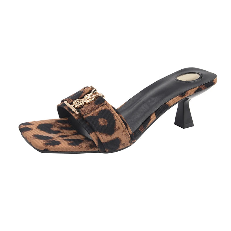 Summer Comfortable Women Slipper Designer Buckle Square Toe Ladies