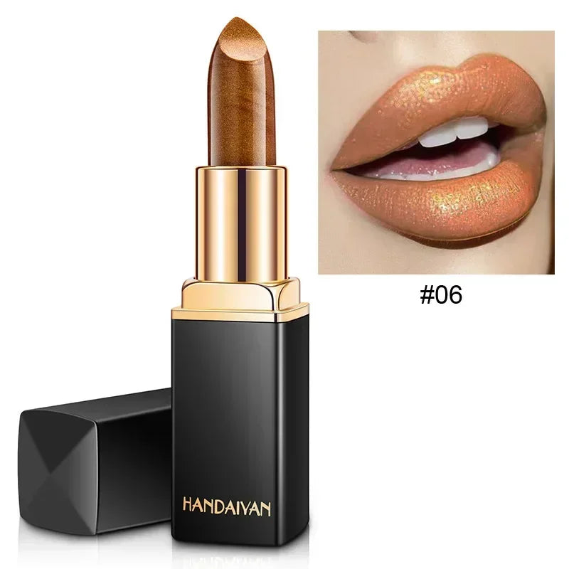 Black Tube Gold Shiny Lipstick Waterproof Long Lasting Moisturizing Zpaxo 06