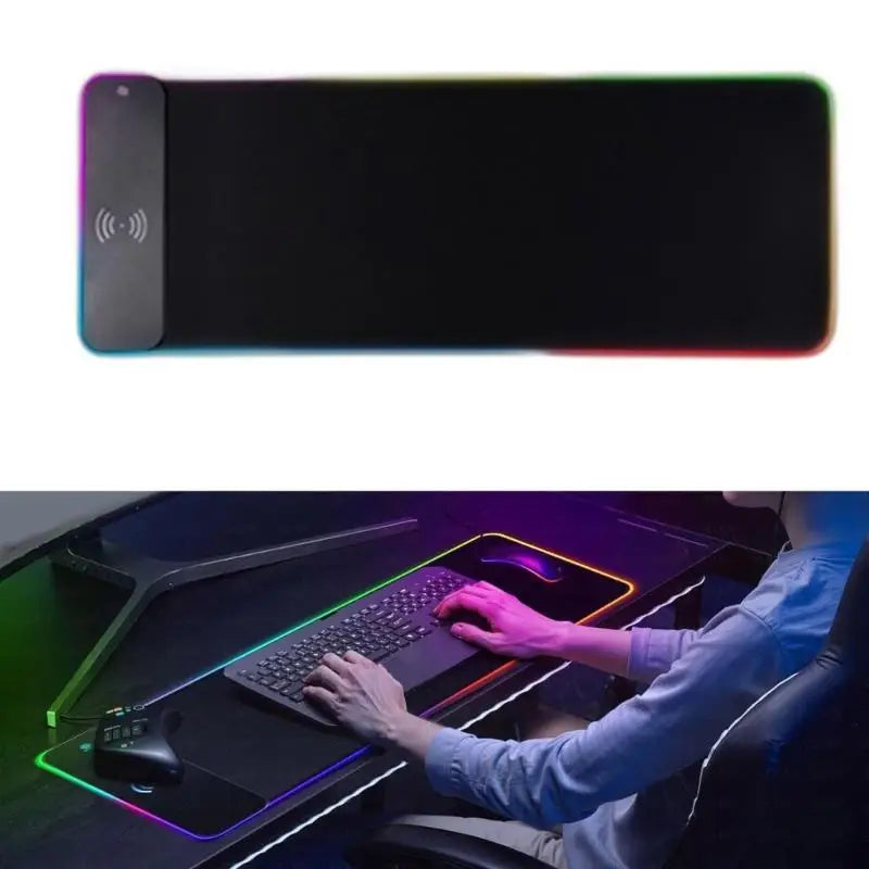 652F Gaming Mouse Pad Wireless Charging Large LED Desk Mat Zpaxo