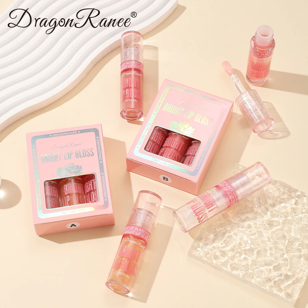 Three-Piece Lip Gloss Set, Moisturizing, Non-Greasy, Fine Shimmering Pearlescent Red and Orange, Versatile for Daily Use, Holiday Gift Lip Gloss Set Zpaxo
