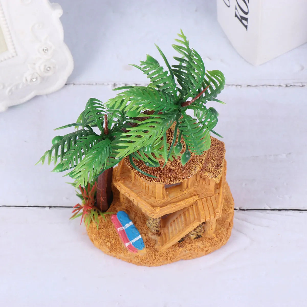 Resin Aquarium House Decoration Miniature Coconut Tree Shelter Fish
