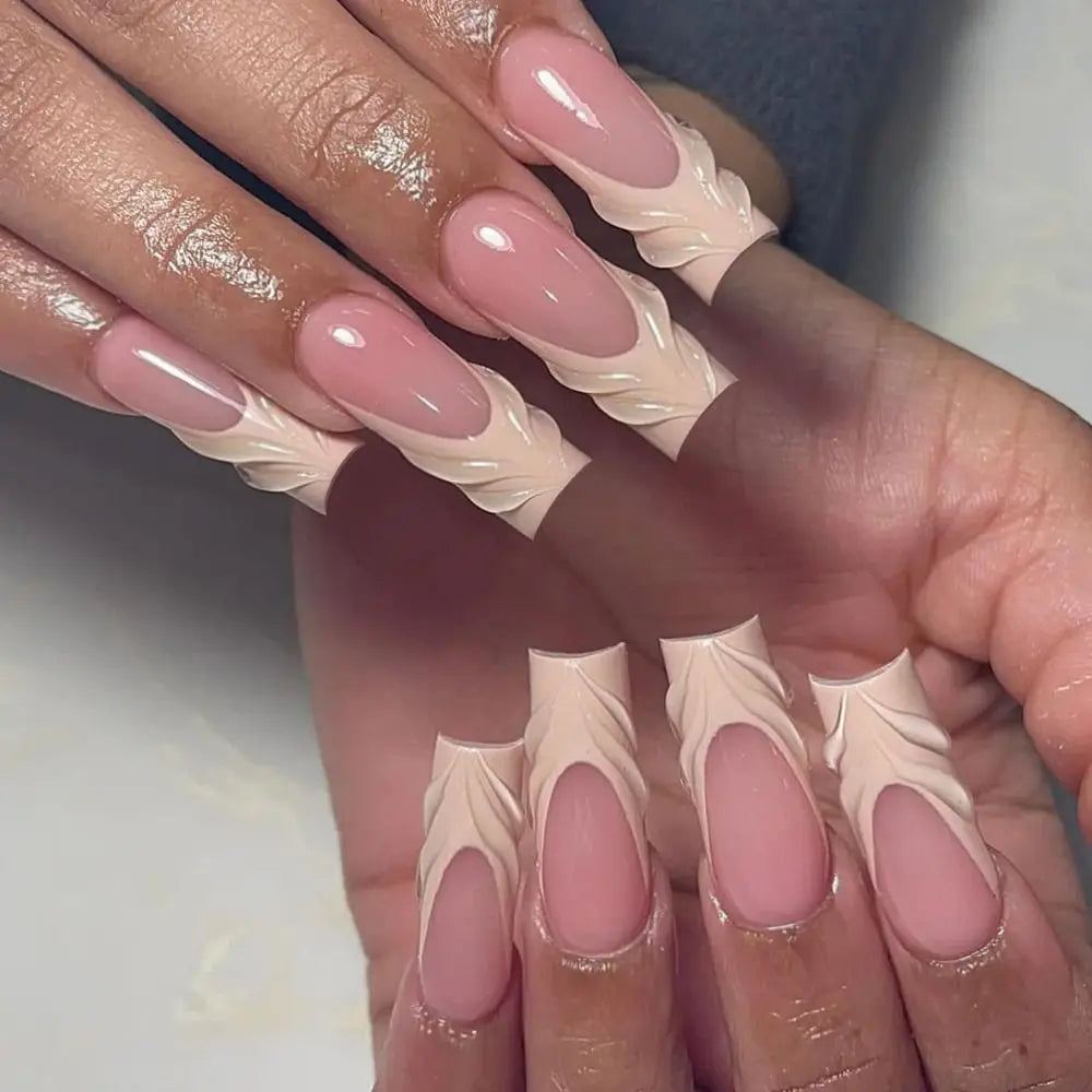 Manicure Long Almond Ballerina False Nails Flowers Glitter French Zpaxo DIY20