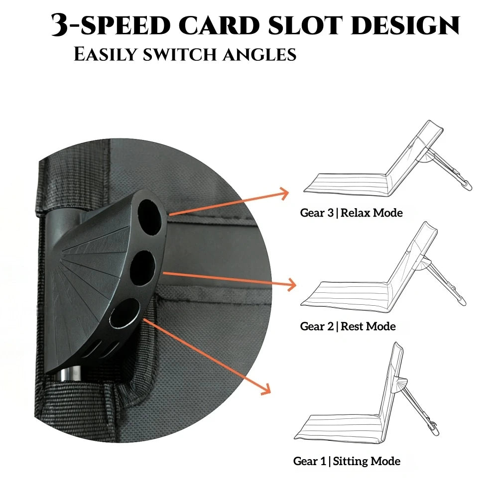 3-Position Adjustable Backrest Folding Floor Chair Storage Pocket
