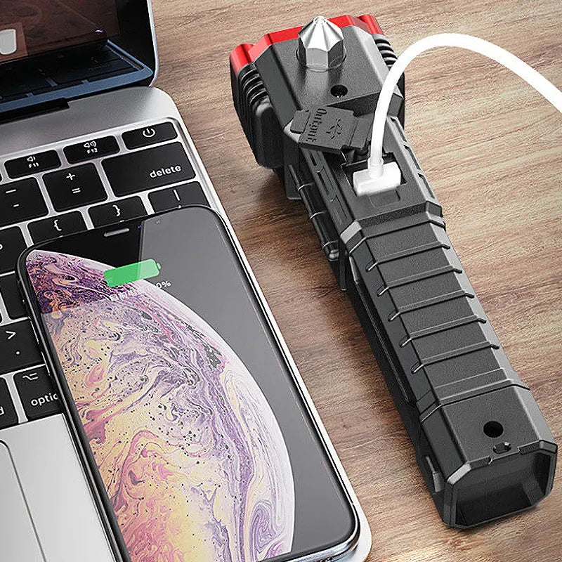 Multifunction LED Flashlight Power Bank & Car Safety Hammer