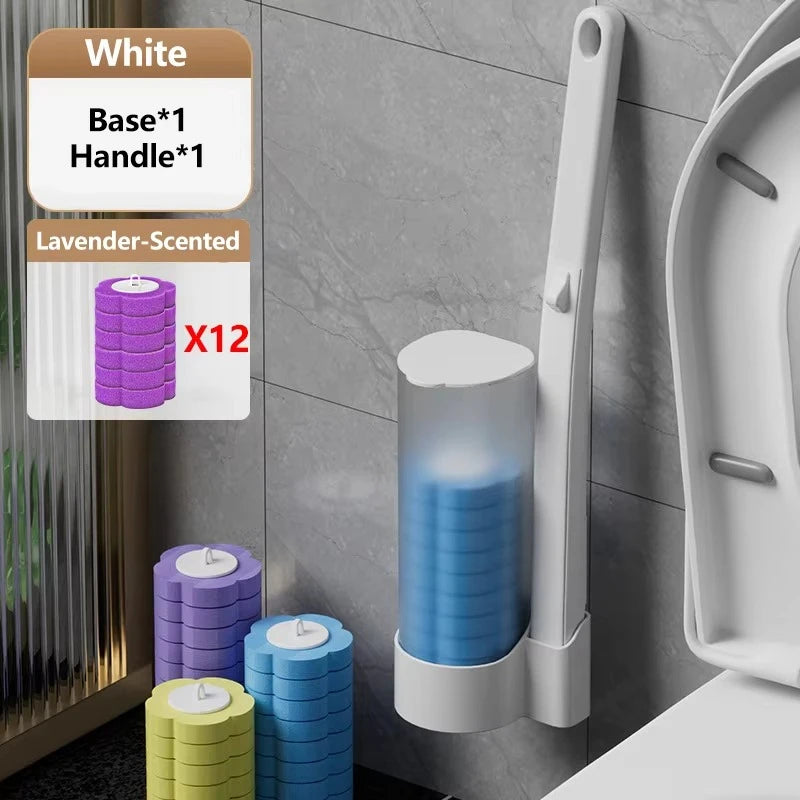 New Wall-Mounted Disposable Toilet Brush Set,miracle Mop Toilet Cleaner Hands Stay Clean Comes with Replacement Brush Heads Zpaxo purple-12 Set