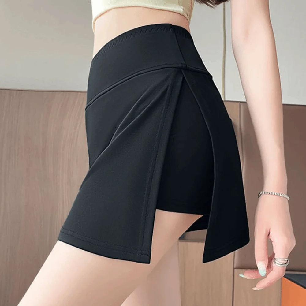 Y2K High-Waist Tennis Skirt Quick-Drying Elastic Sports Shorts Slim Running Pants Yoga Practice Zpaxo Black One Size