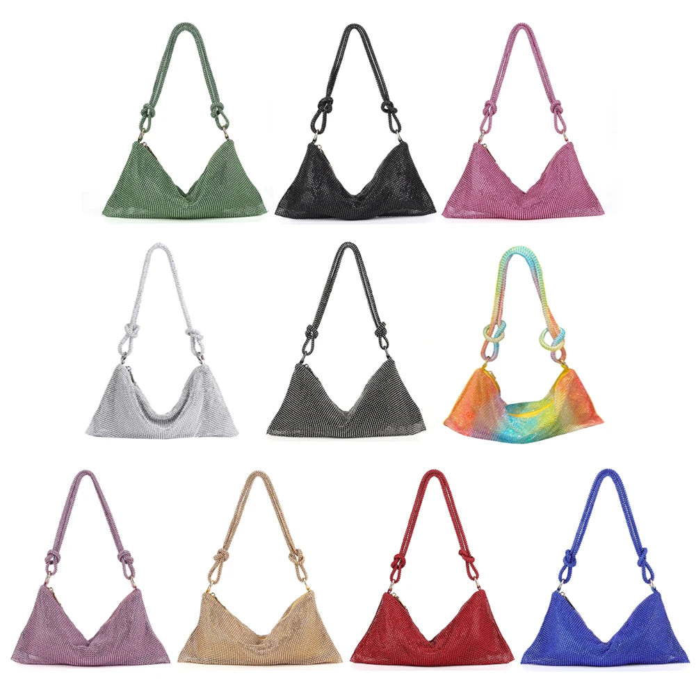 Luxury Designer Hobo Shoulder Bag Handmade Shining Rhinestones