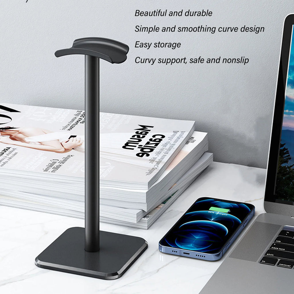 Headphone Stand Rounded Corner Anti Slip Base TPU Tray Sturdy Metal