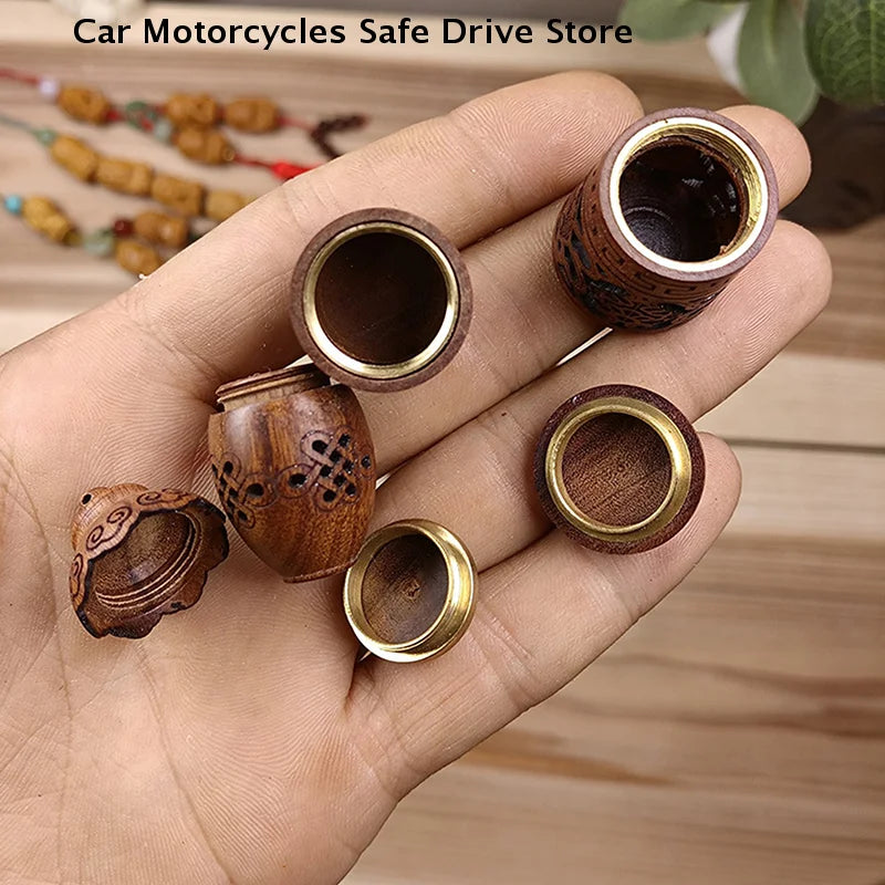 CMWood Hollow Carved Aromatherapy Bottle Mini Vase Pagoda Car Hanging