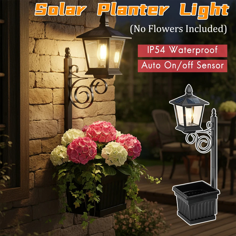 Outdoor Solar Planter Light Waterproof IP54 Auto Off Sensor 8-10 Hrs