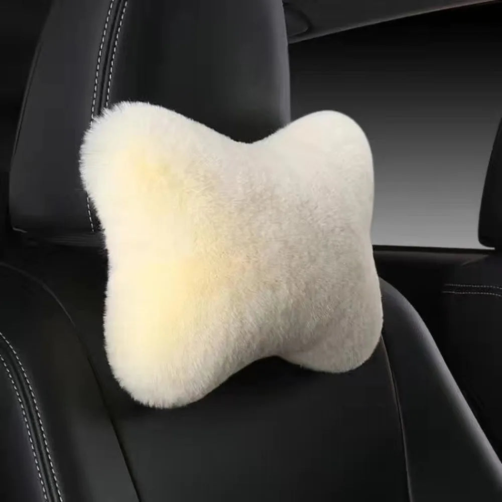 Soft Imitation Rabbit Car Headrest Pillow Cushion Foam Lumbar Zpaxo Beige