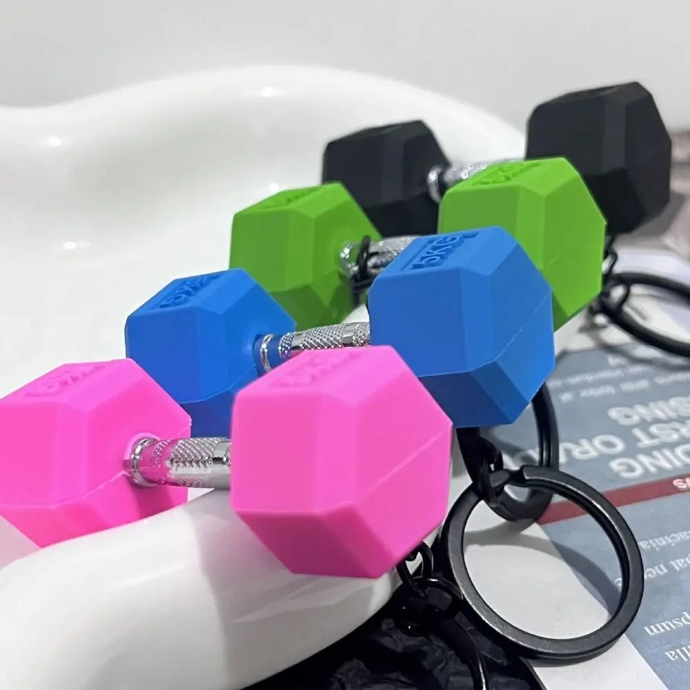 Fitness Equipment Dumbbell Keychain Hanging Ornament Bag Charm Sports Key Ring Simulation PVC Alloy Barbell Pendant Zpaxo